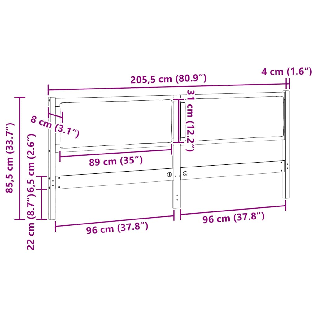 vidaXL Hoofdbord Anders Bruin 200 cm Massief grenenhout