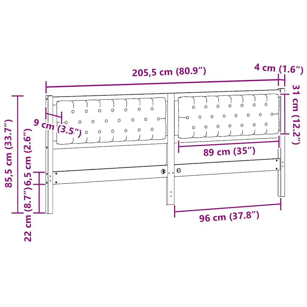 vidaXL Hoofdbord Anders Bruin en lichtgrijs 200 cm Massief grenenhout