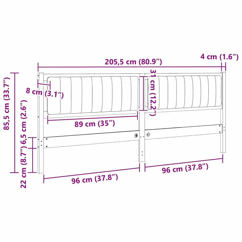 vidaXL Gestoffeerd hoofdbord Bruin 200 cm Massief pijnhout en stof