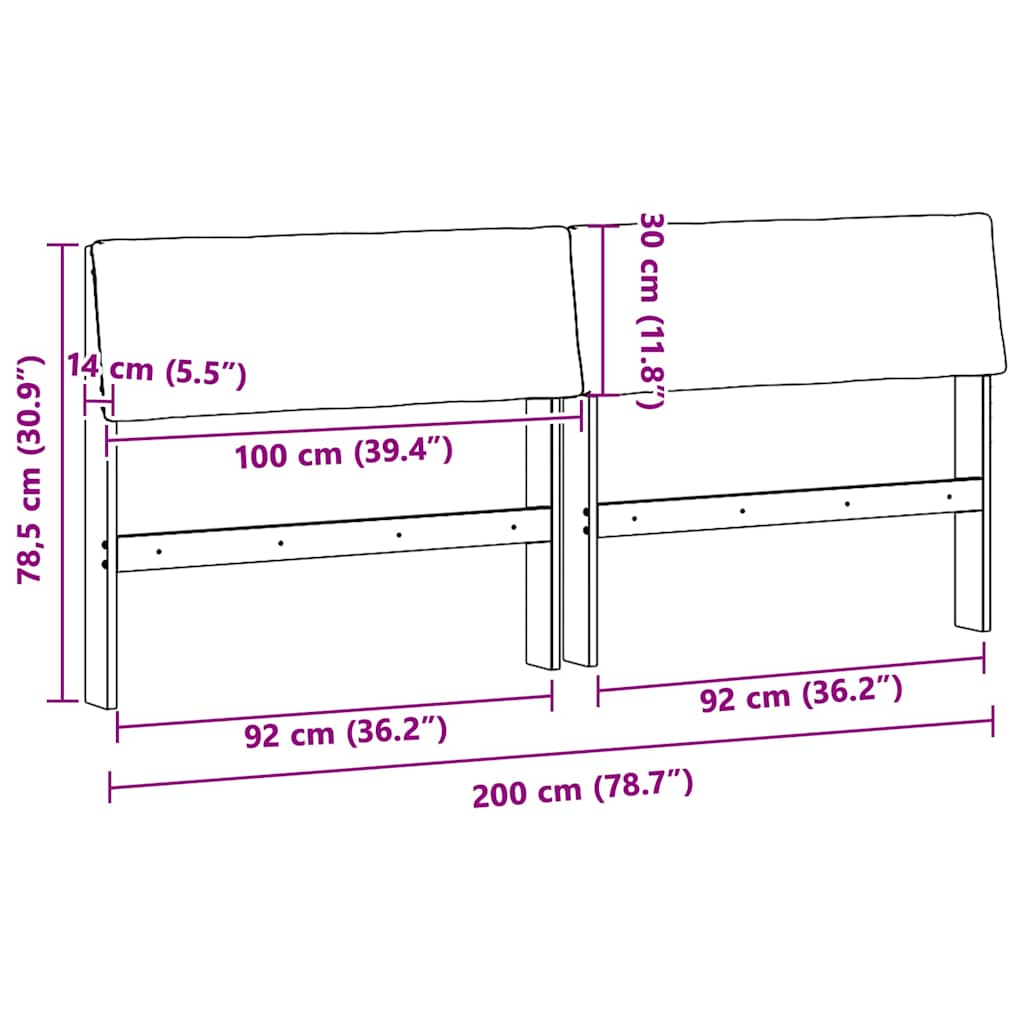 vidaXL Gestoffeerd hoofdbord Lichtgrijs 200 cm Massief grenenhout