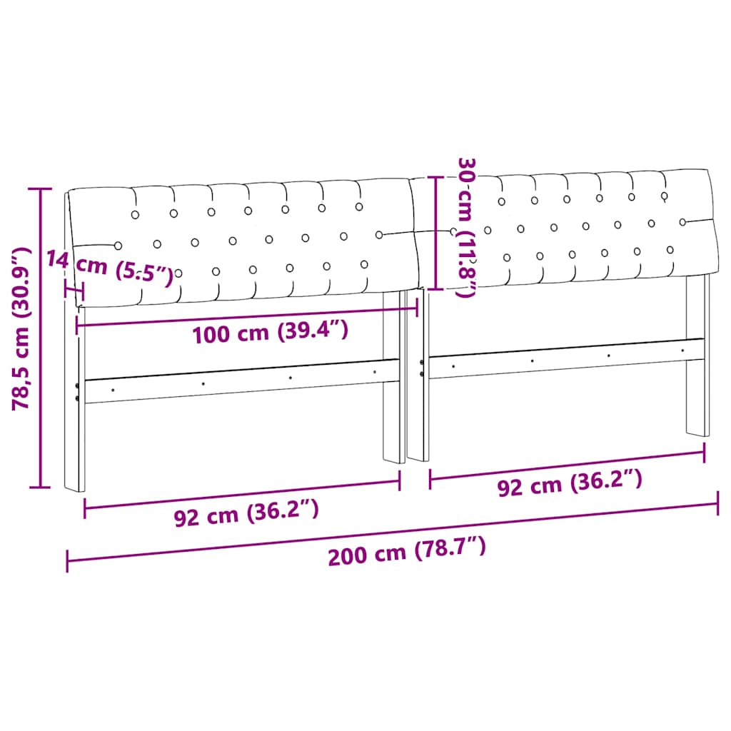 vidaXL Gestoffeerd hoofdbord Lichtgrijs 200 cm Massief grenenhout
