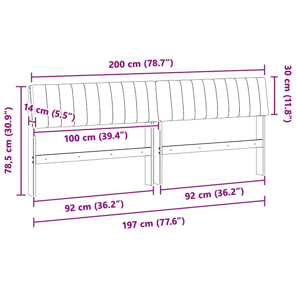 vidaXL Gestoffeerd hoofdbord Lichtgrijs 200 cm Massief grenenhout