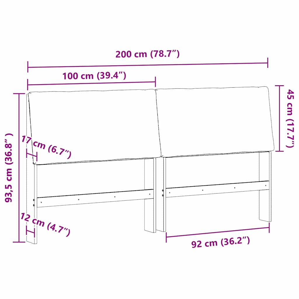 vidaXL Gestoffeerd hoofdbord Lichtgrijs 200 cm Massief grenenhout