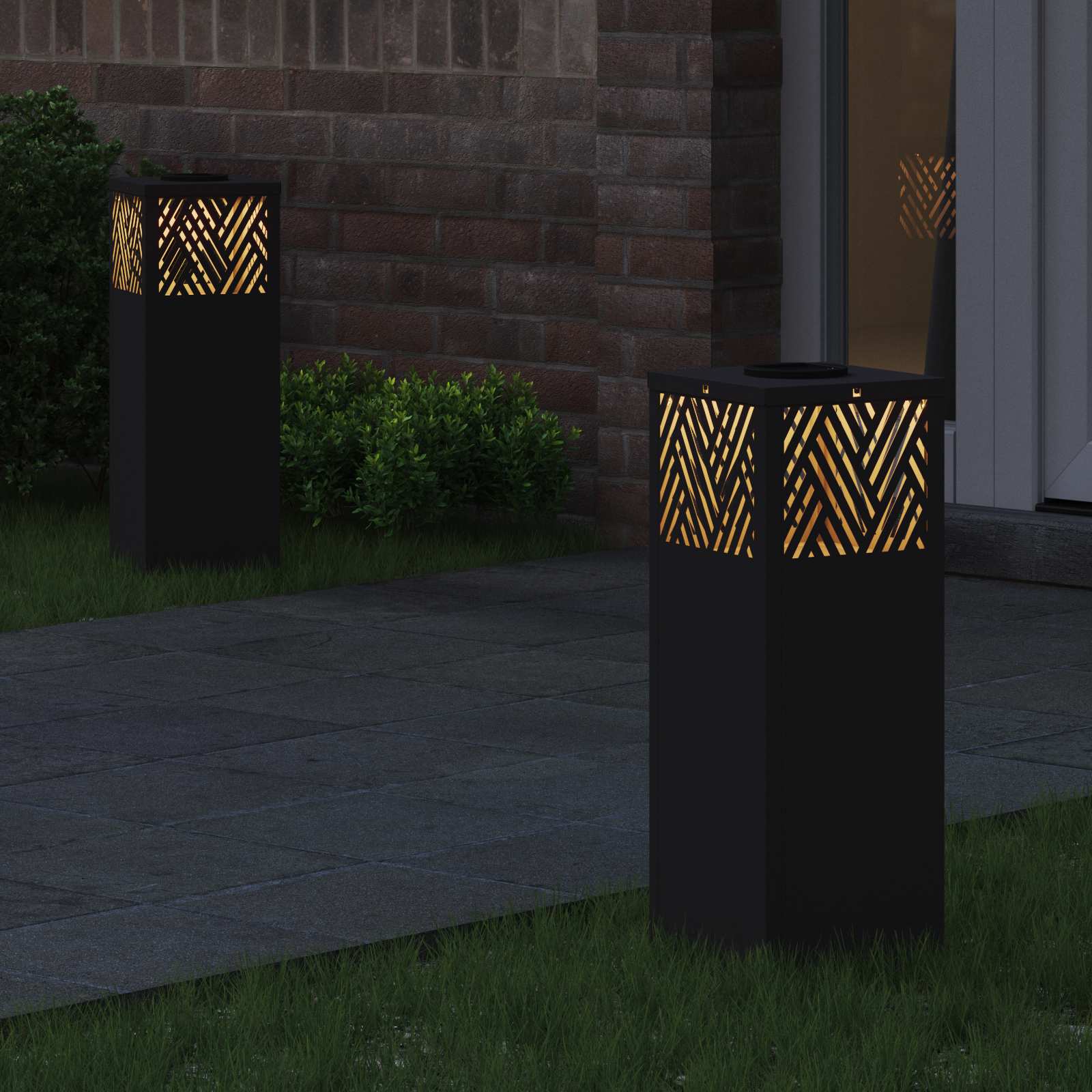 vidaXL Solar LED Pad Licht Visgraat 2 pcs Zwart Koudgewalst staal