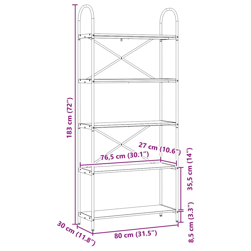 vidaXL Boekenkast Sonoma eiken 40 x 30 x 146 cm Bewerkt hout