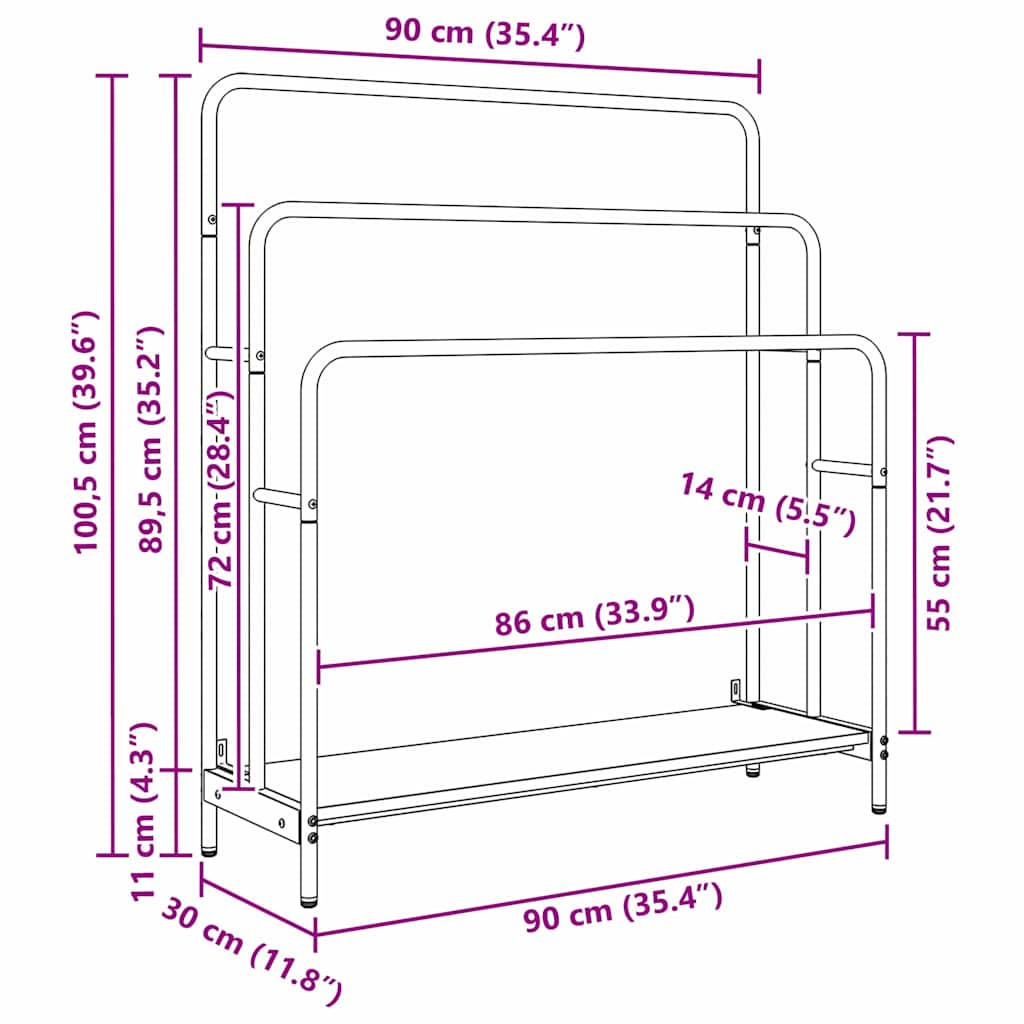 vidaXL Kledingrek Gerookt eiken 90 x 30 x 100,5 cm Bewerkt hout