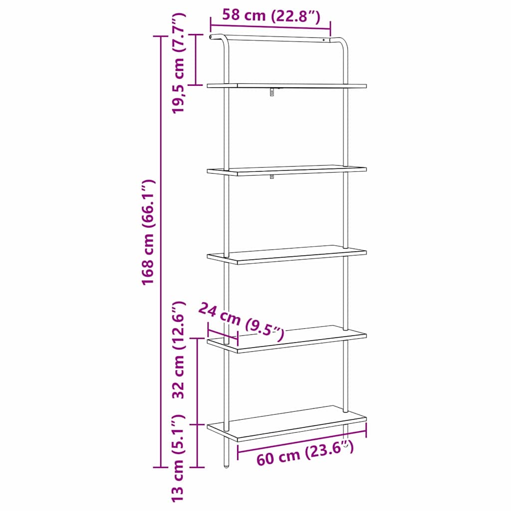 vidaXL Boekenkast Zwart eiken 60 x 24 x 168 cm Bewerkt hout