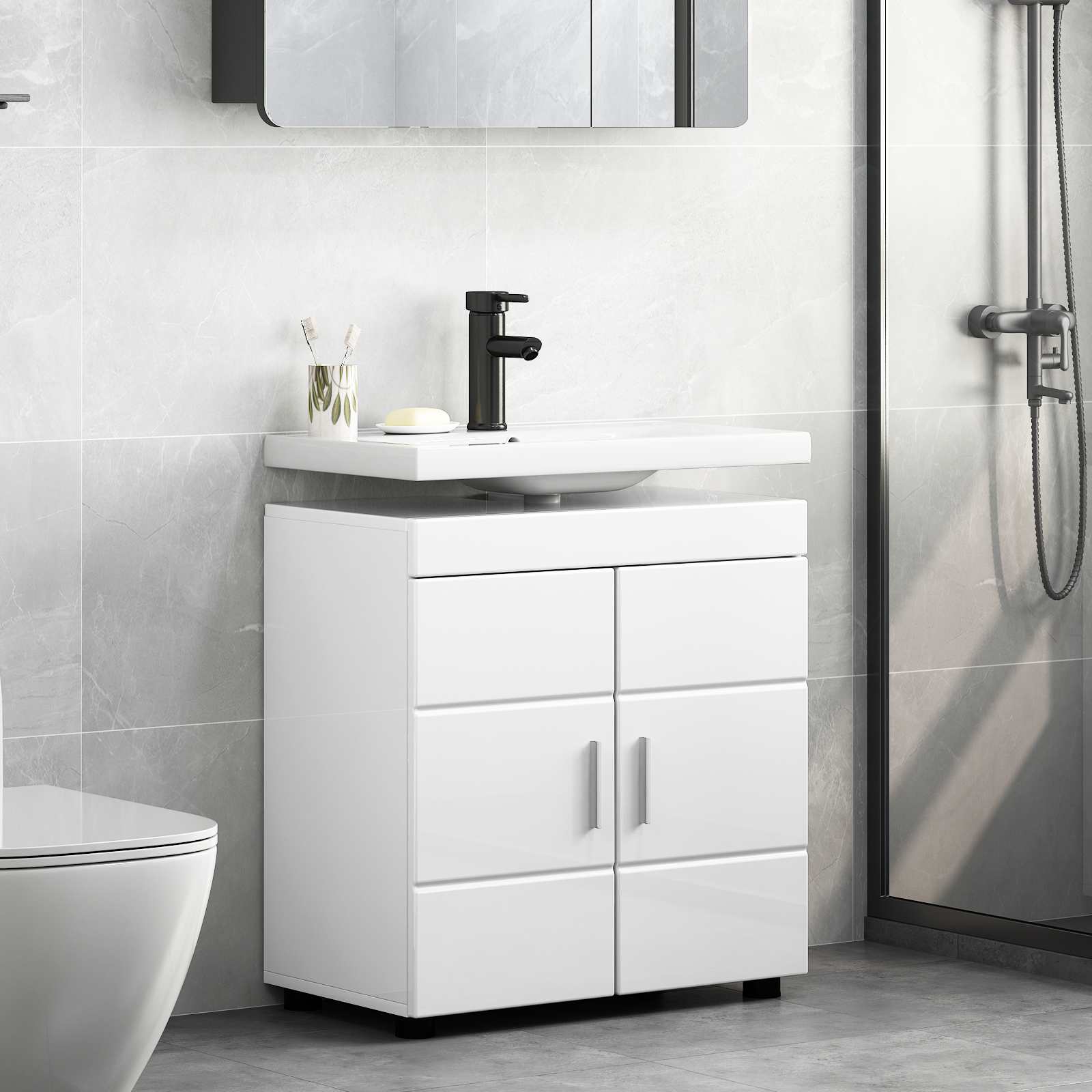 vidaXL Badkamer wastafelkast Wit 60 x 34 x 63 cm Bewerkt hout