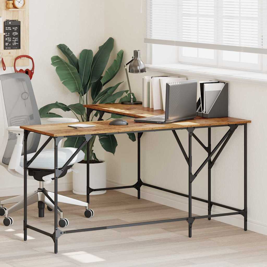 vidaXL Bureau 149x149x75 cm bewerkt hout gerookt eikenkleurig