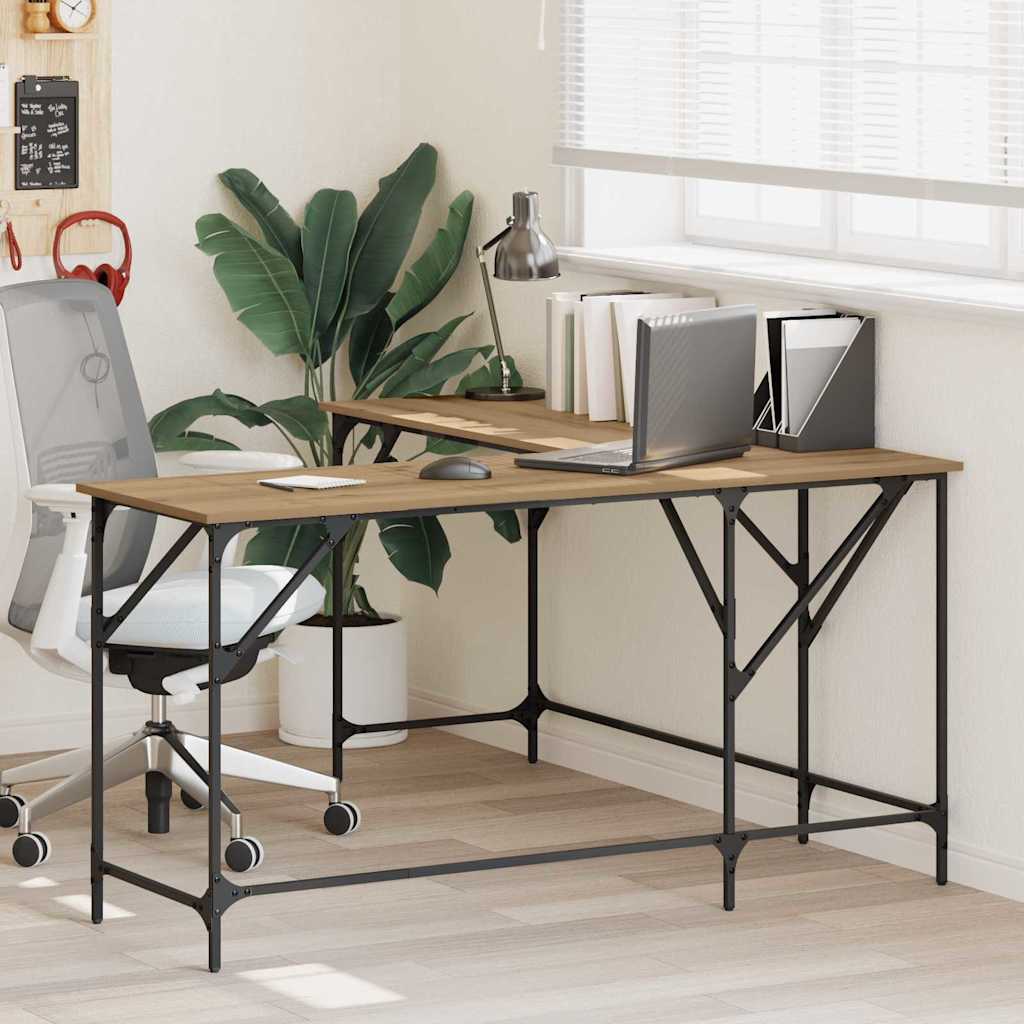 vidaXL Bureau 149x149x75 cm bewerkt hout gerookt eikenkleurig