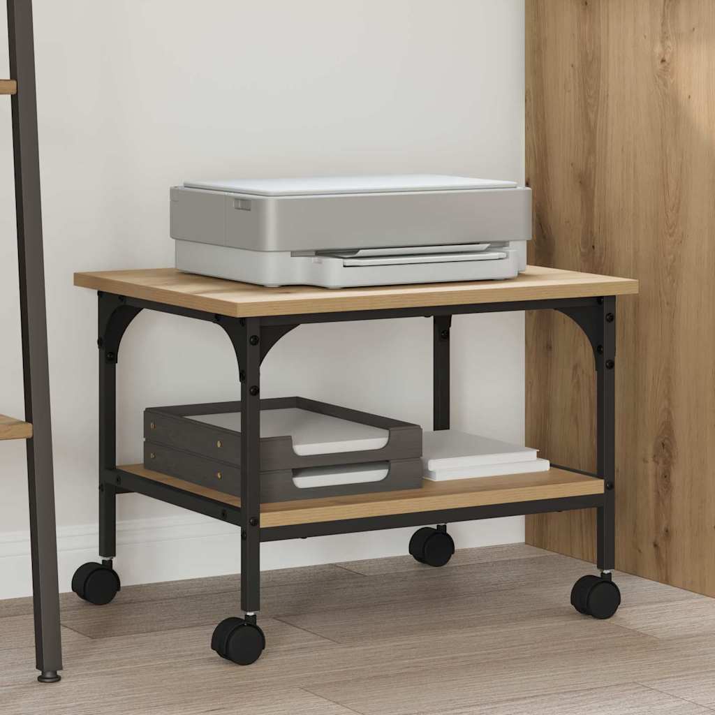 vidaXL Printerkastje 2-laags 50x40x38 cm bewerkt hout gerookt eiken