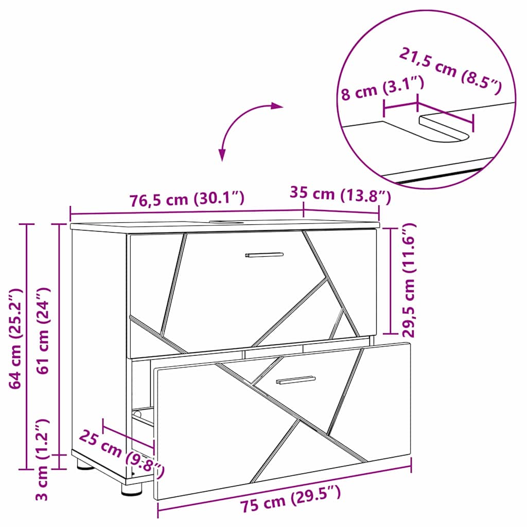 vidaXL Badkamer Kast met lade Wit 76,5 x 35 x 64 cm Bewerkt hout