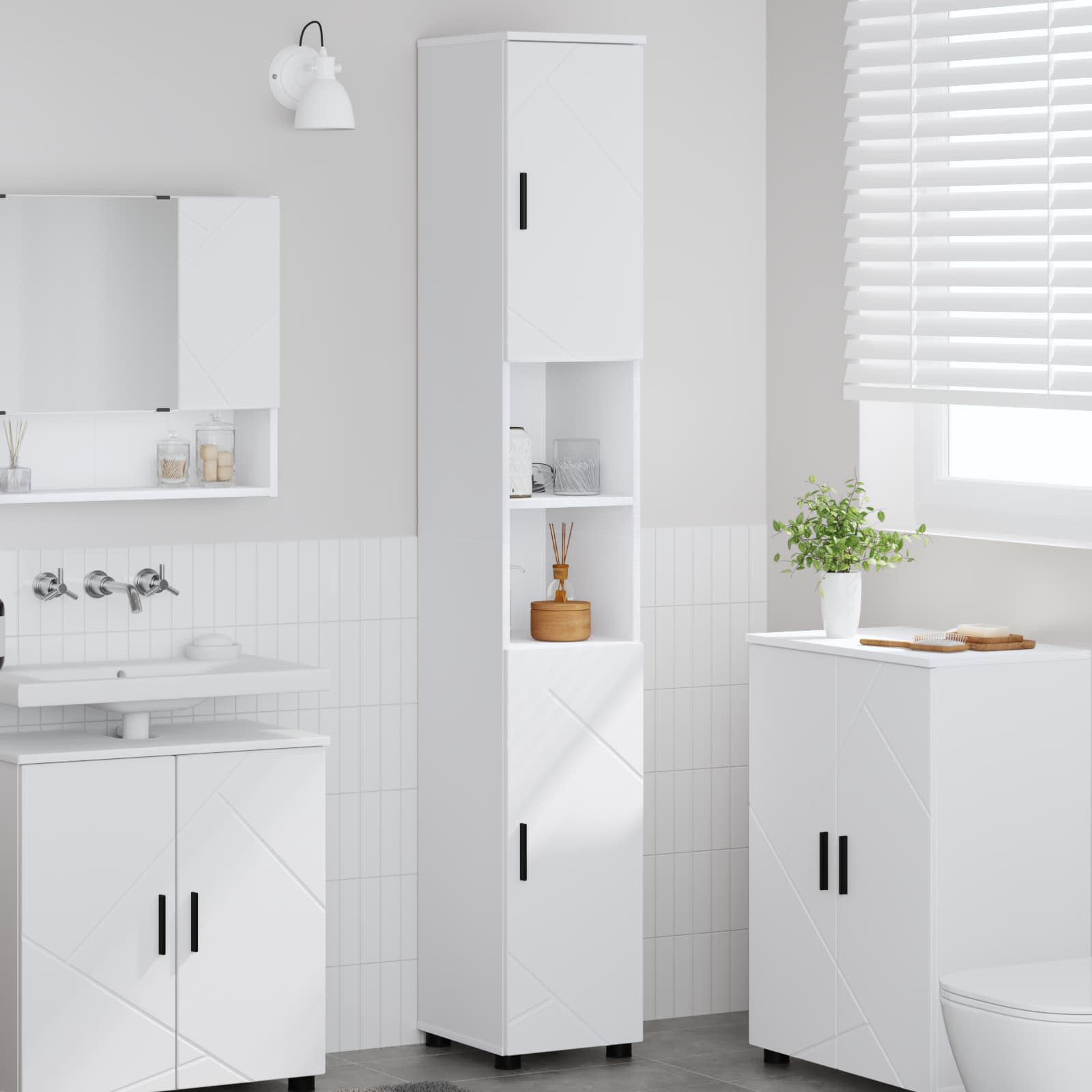 vidaXL Hoge badkamerkast met opslag Wit 30 x 35 x 192 cm Bewerkt hout