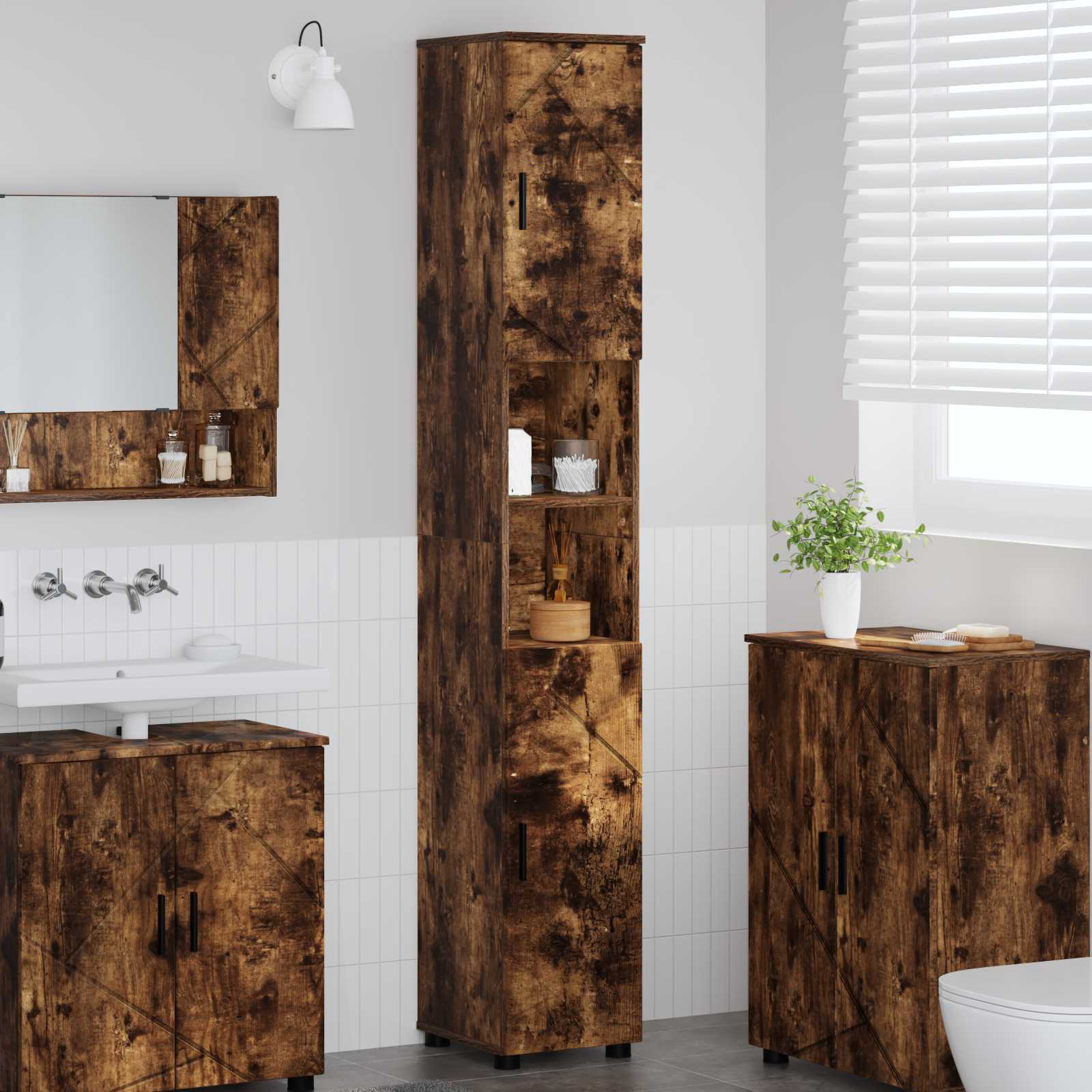 vidaXL Hoge badkamerkast met opslag Wit 30 x 35 x 192 cm Bewerkt hout