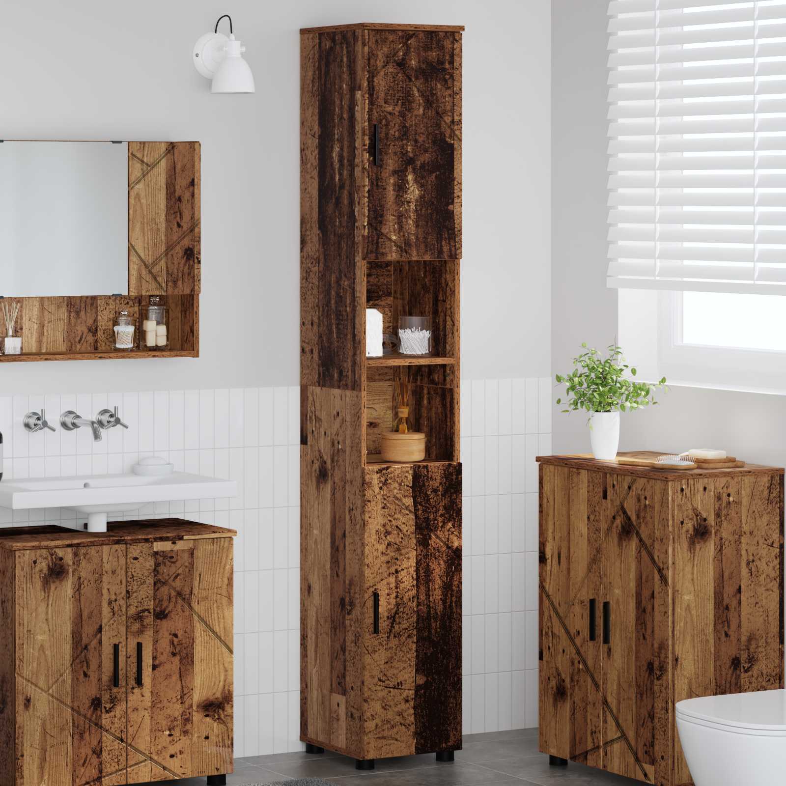 vidaXL Hoge badkamerkast met opslag Wit 30 x 35 x 192 cm Bewerkt hout