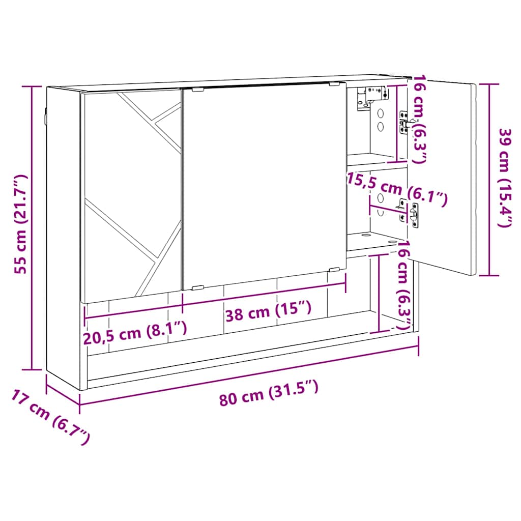 vidaXL Badkamer spiegelkast Wit 80 x 17 x 55 cm Bewerkt hout