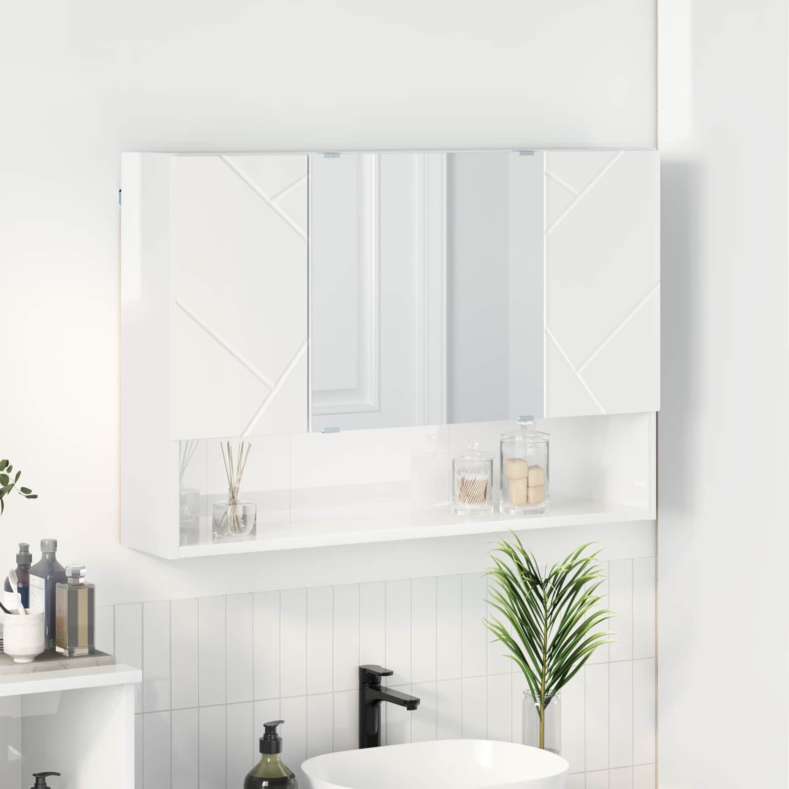 vidaXL Badkamer spiegelkast Wit 80 x 17 x 55 cm Bewerkt hout