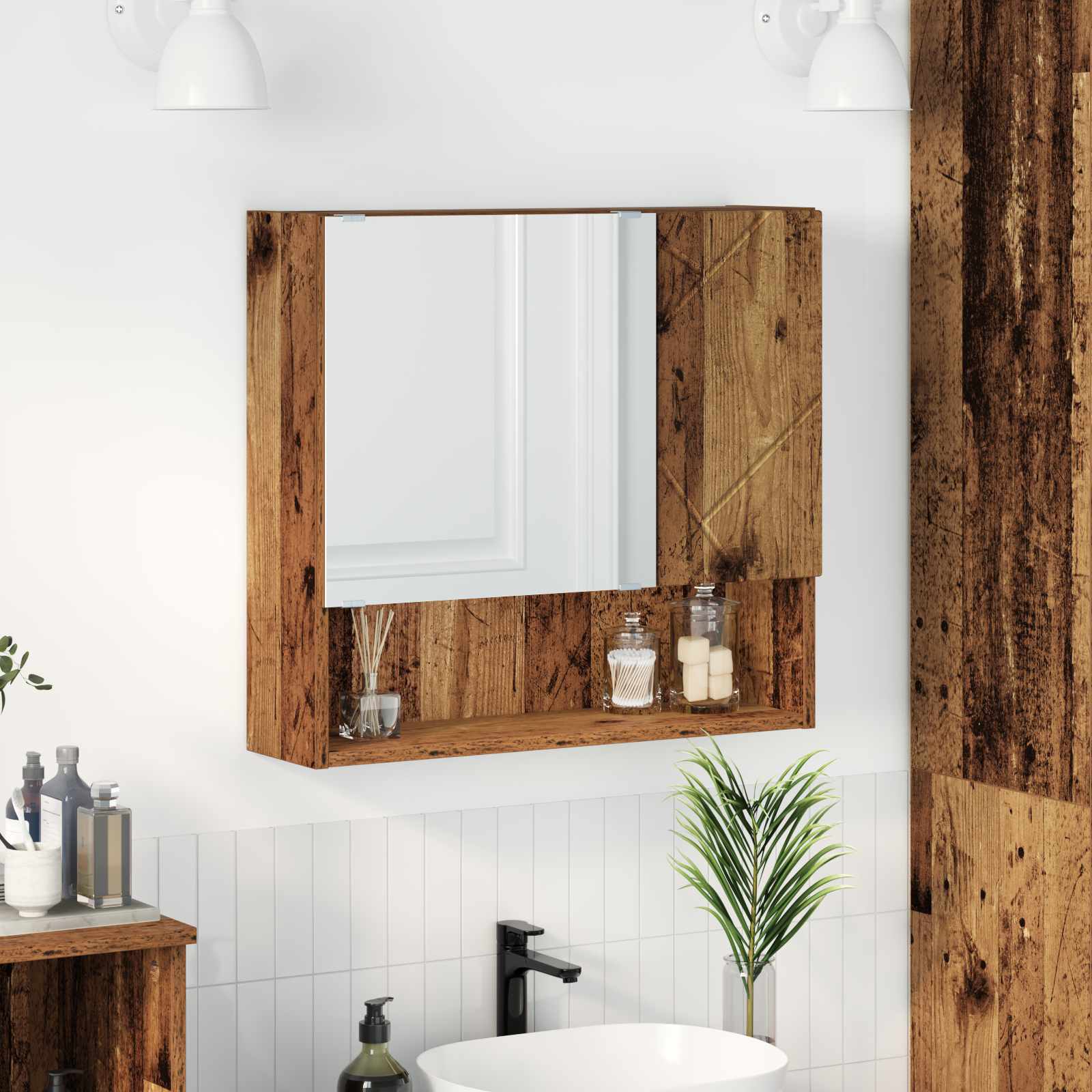 vidaXL Spiegelkast met plank Wit 59 x 17 x 55 cm Bewerkt hout
