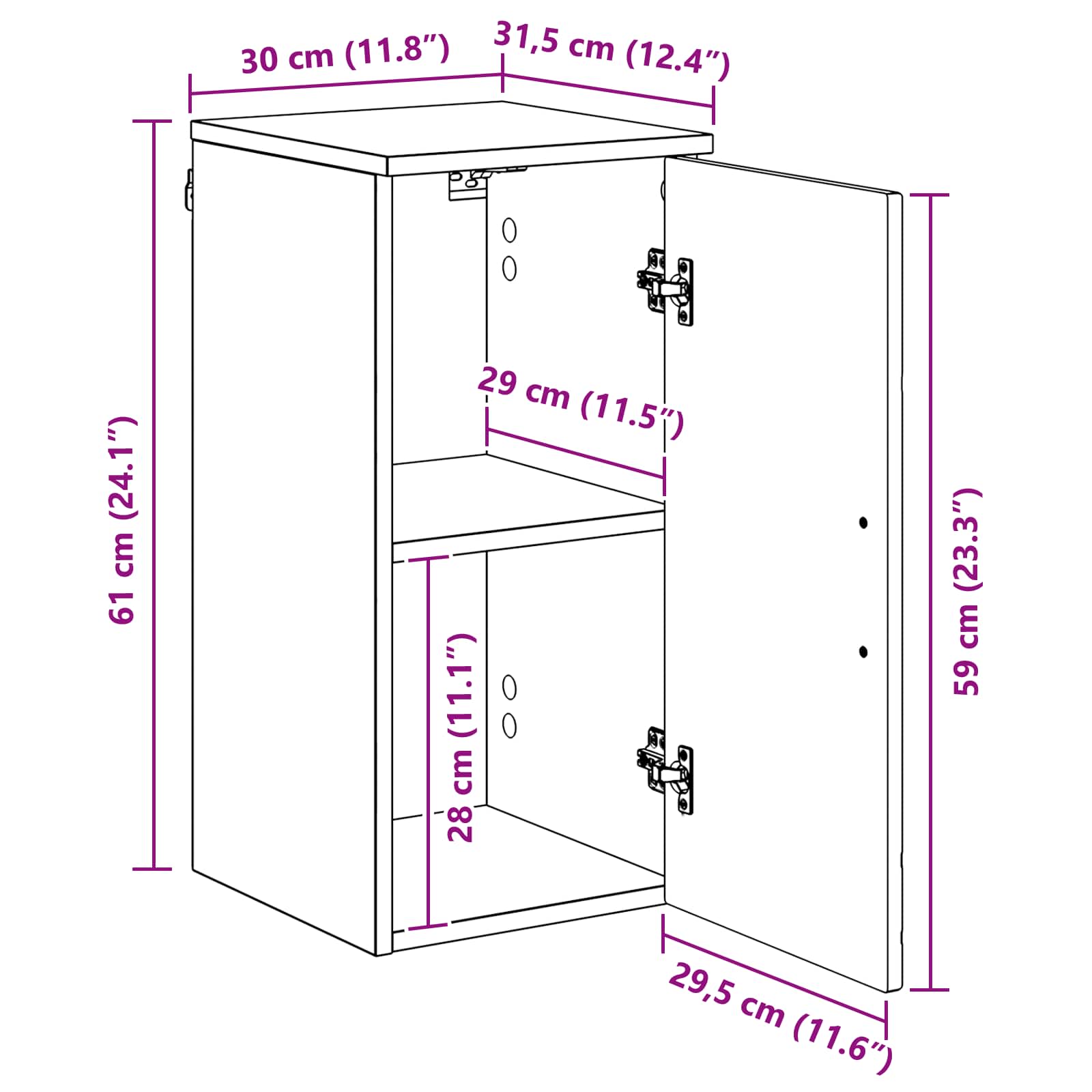 vidaXL Badkamer Kast Wandgemonteerd Wit 39 x 23.5 x 65 cm Bewerkt hout