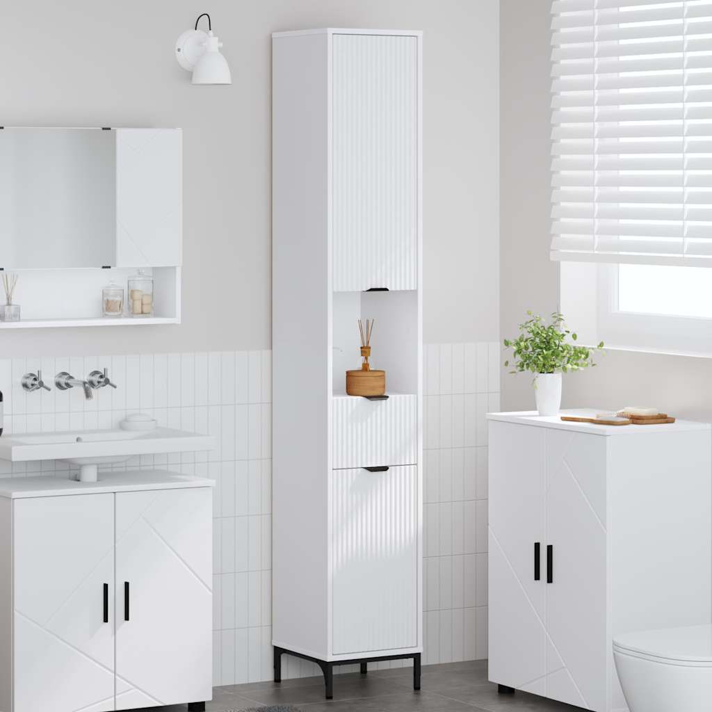 vidaXL Hoge badkamerkast met lade Wit 31.5 x 33 x 190 cm Bewerkt hout