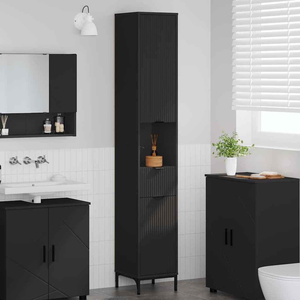 vidaXL Hoge badkamerkast met lade Wit 31.5 x 33 x 190 cm Bewerkt hout