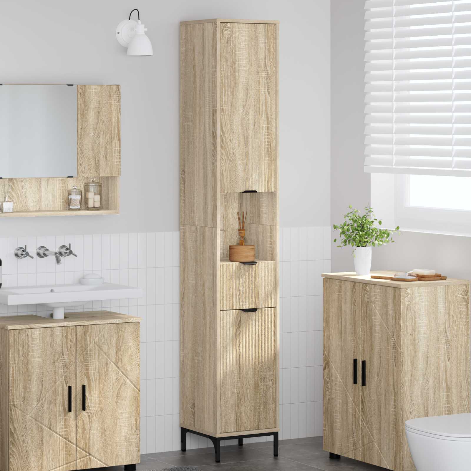 vidaXL Hoge badkamerkast met lade Wit 31.5 x 33 x 190 cm Bewerkt hout