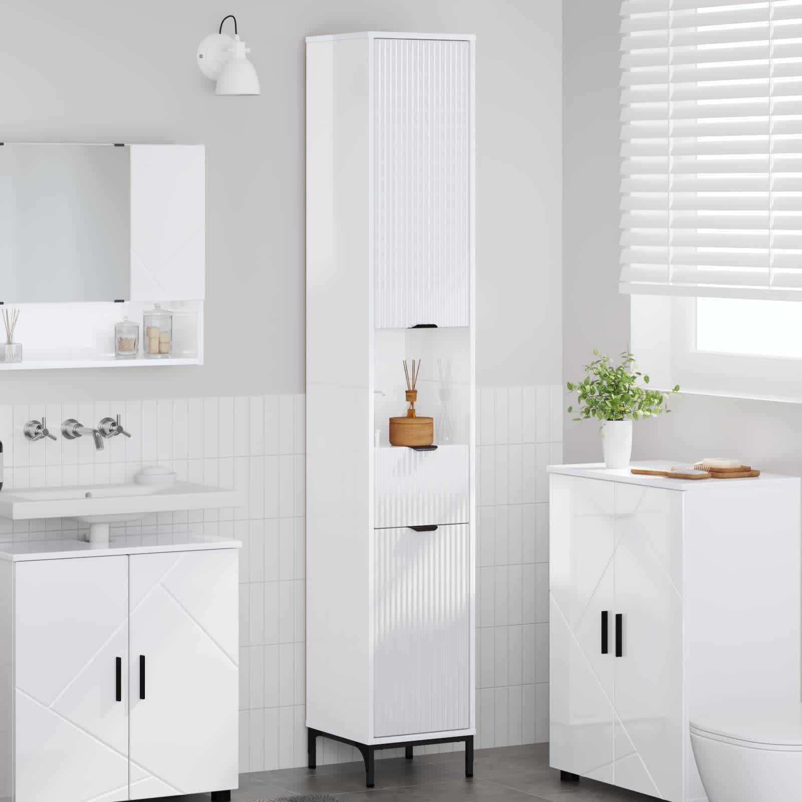 vidaXL Hoge badkamerkast met lade Wit 31.5 x 33 x 190 cm Bewerkt hout