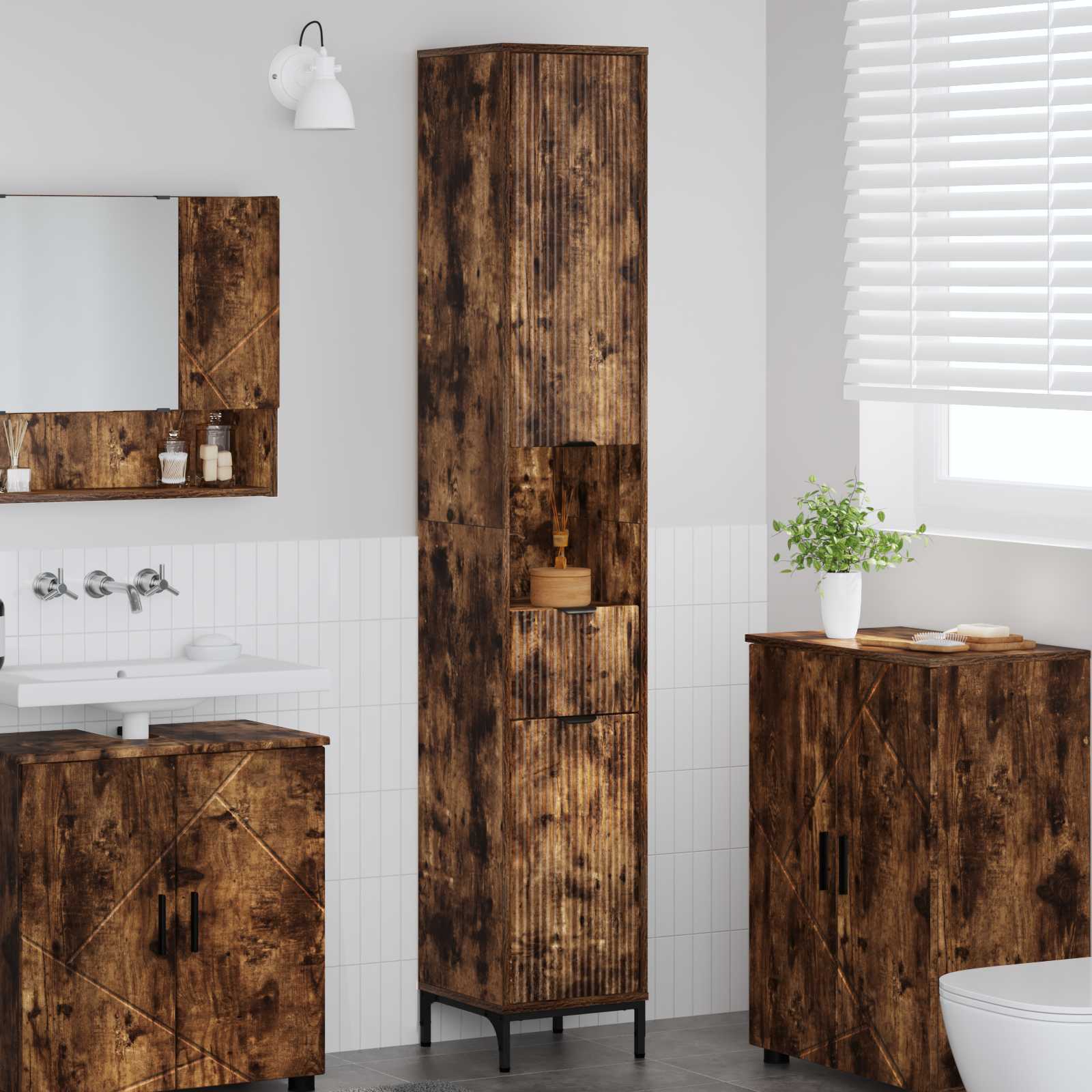 vidaXL Hoge badkamerkast met lade Wit 31.5 x 33 x 190 cm Bewerkt hout