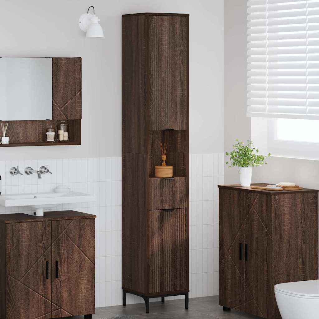 vidaXL Hoge badkamerkast met lade Wit 31.5 x 33 x 190 cm Bewerkt hout