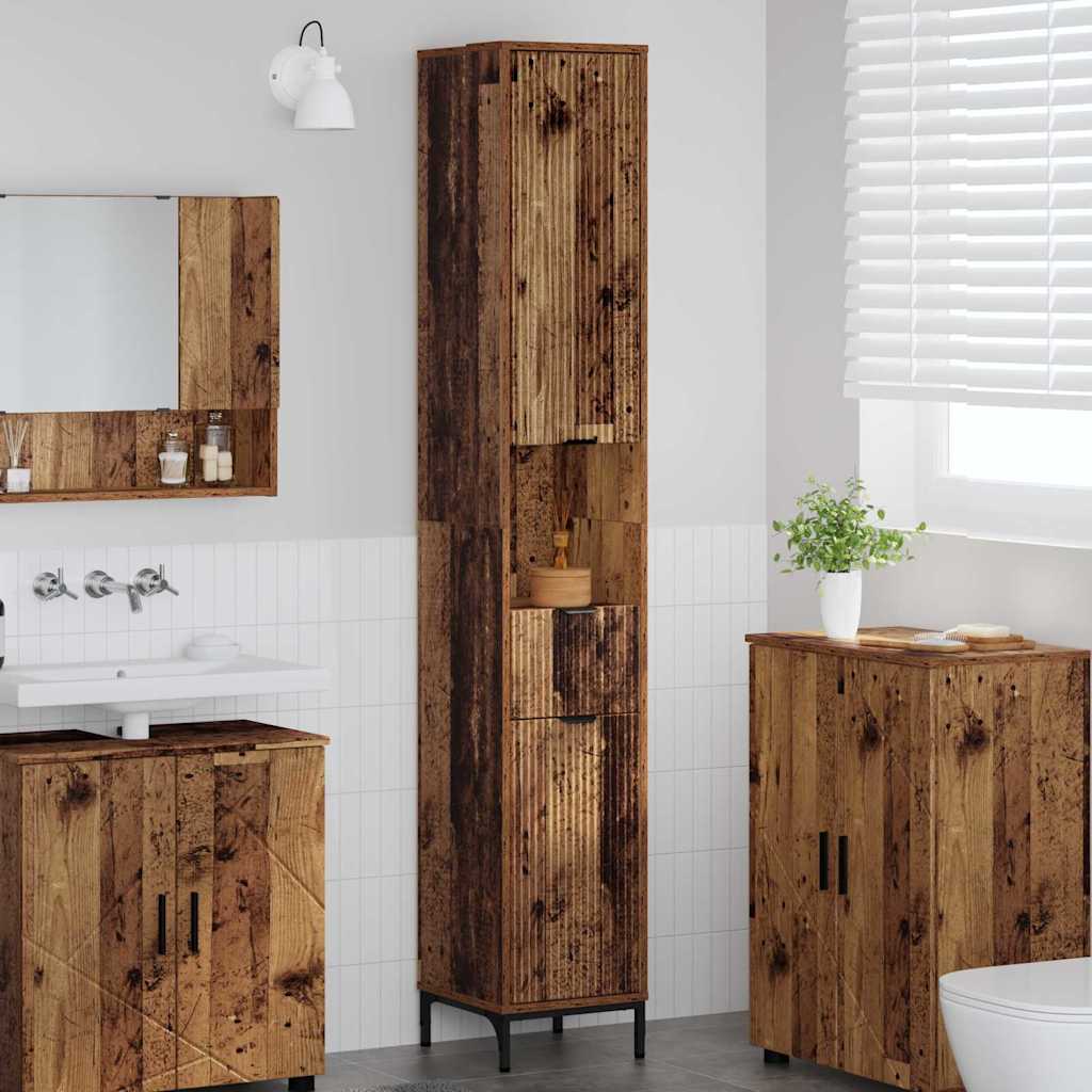 vidaXL Hoge badkamerkast met lade Wit 31.5 x 33 x 190 cm Bewerkt hout