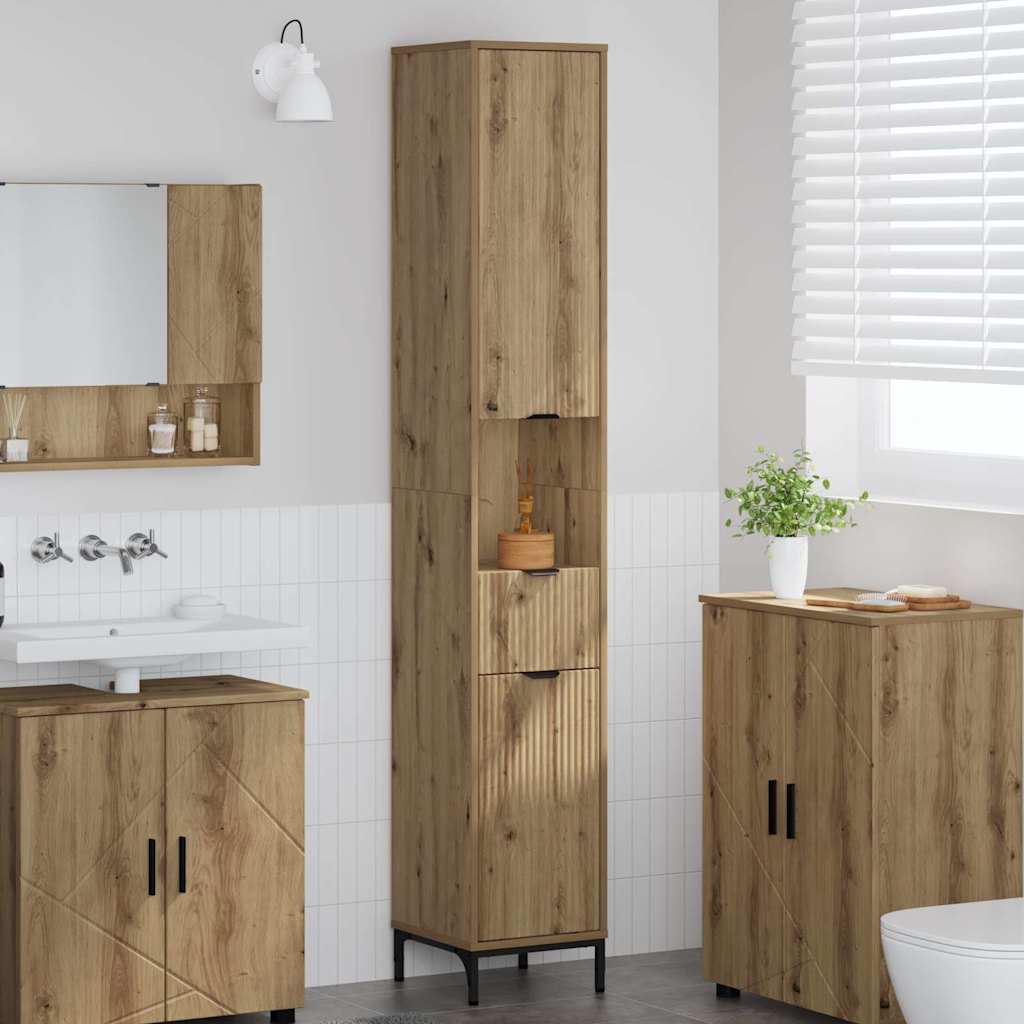 vidaXL Hoge badkamerkast met lade Wit 31.5 x 33 x 190 cm Bewerkt hout