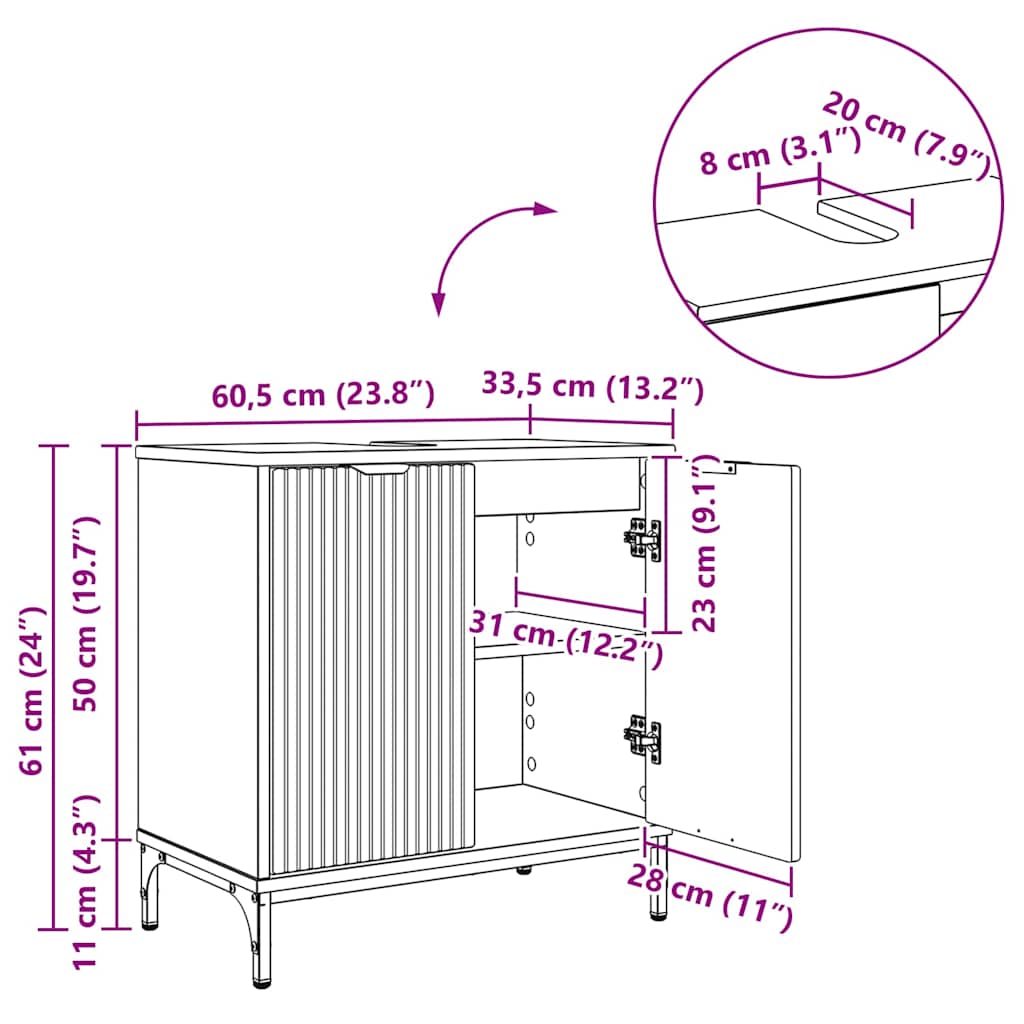 vidaXL Badkamertenk te kast Wit 60,5 x 33,5 x 61 cm Bewerkt hout