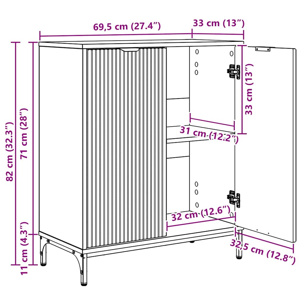 vidaXL Dressoir Wit 69.5 x 33 x 82 cm Bewerkt hout