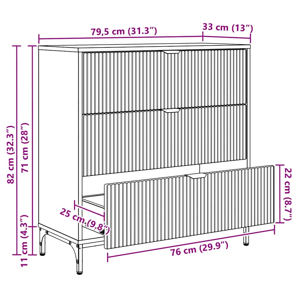 vidaXL Dressoir met lade Wit 79.5 x 33 x 82 cm Bewerkt hout