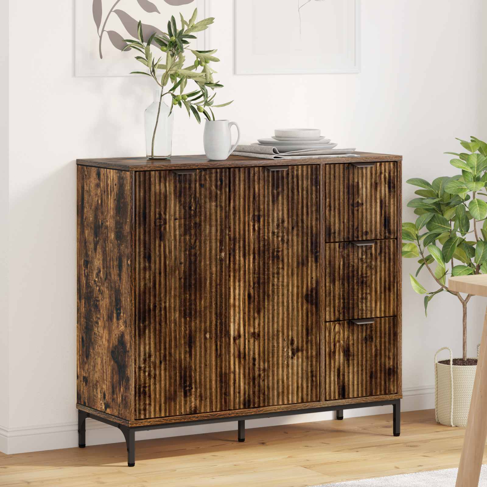 vidaXL Dressoir met lade Wit 89,5 x 33 x 82 cm Bewerkt hout