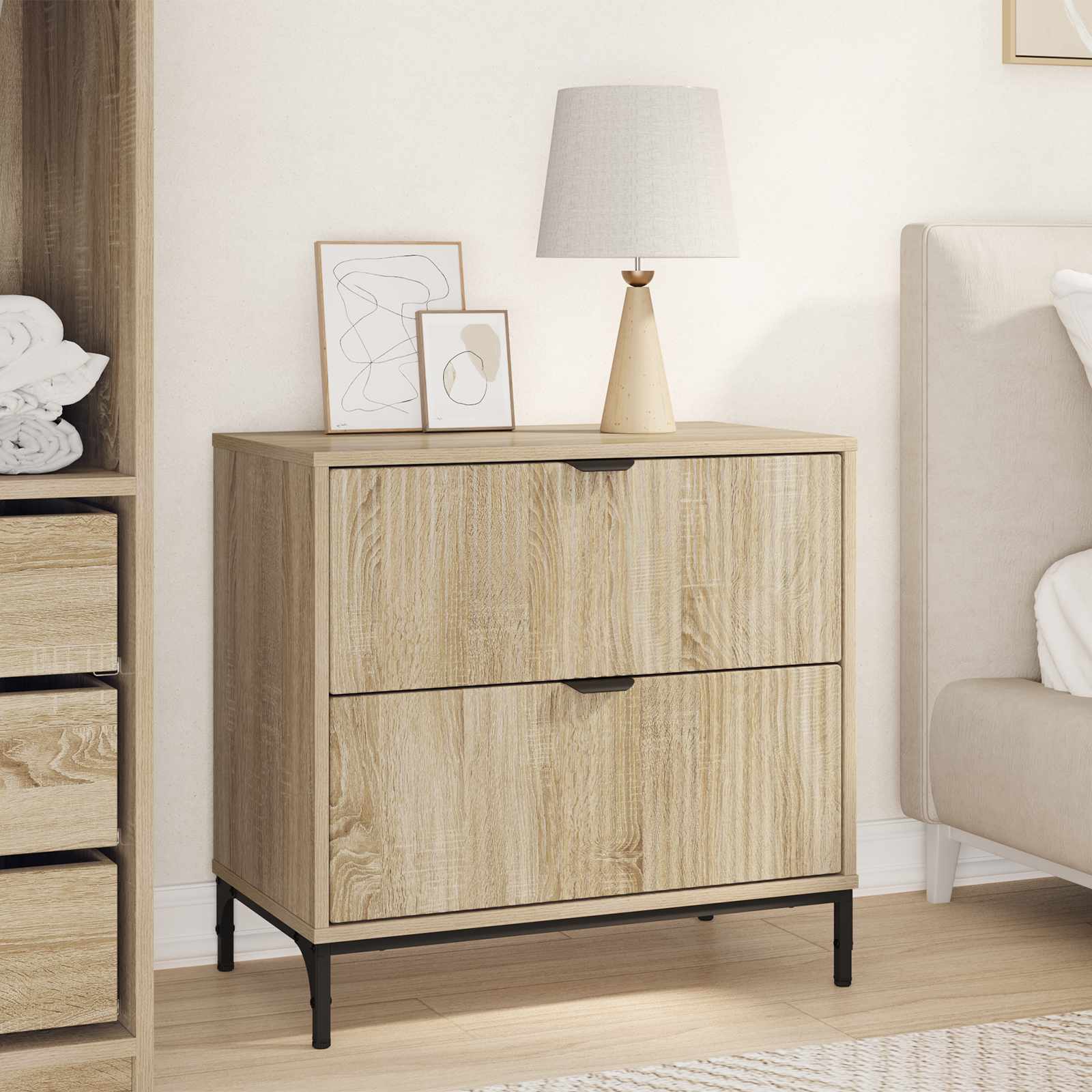 vidaXL Nachtkastje met lade Wit 63.5 x 36 x 61 cm Bewerkt hout