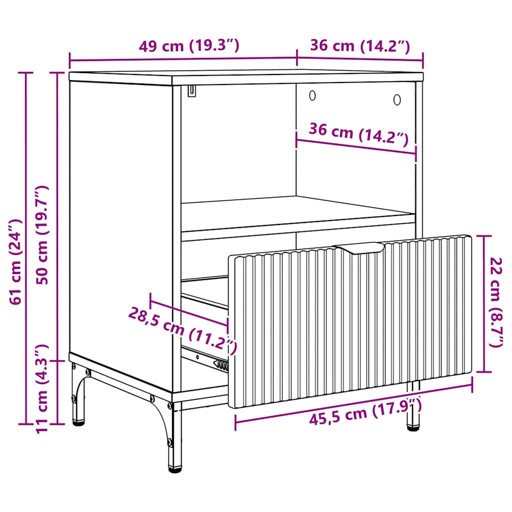 vidaXL Nachtkastje met lade Wit 49 x 36 x 61 cm Bewerkt hout