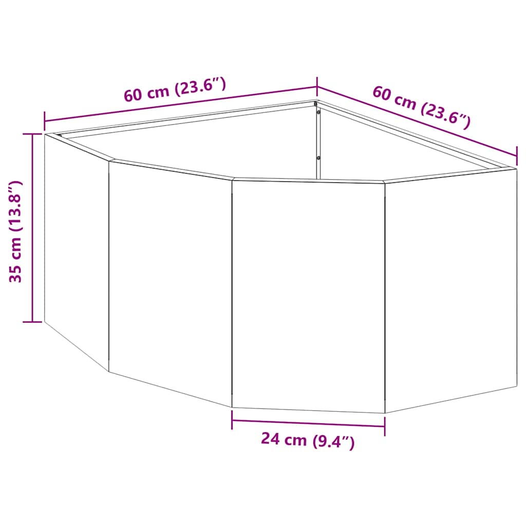 vidaXL Hoek Plantbak Zwart 60 x 60 x 35 cm Staal