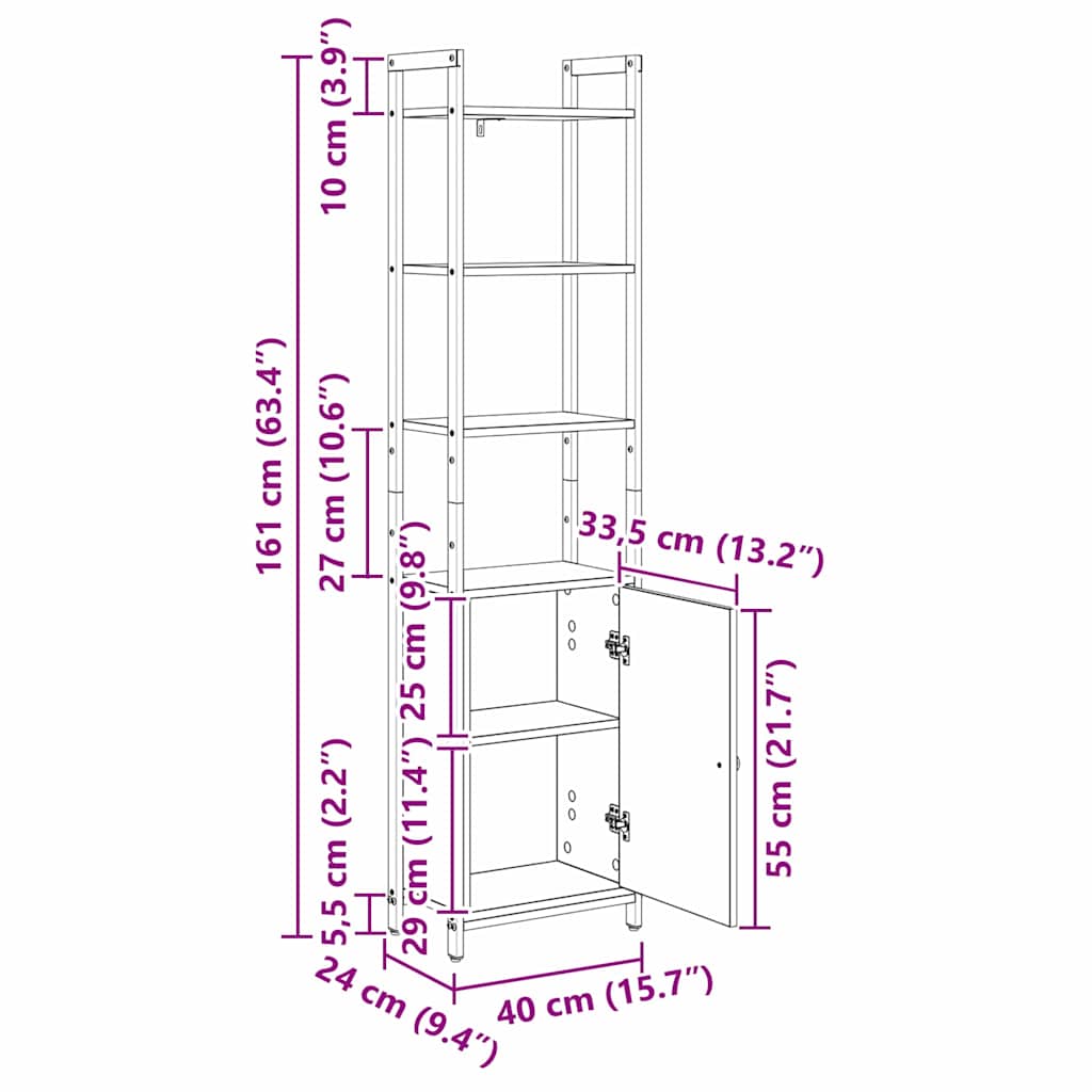 vidaXL Boekenkast Zwart Eiken 40 x 24 x 161 cm Bewerkt hout
