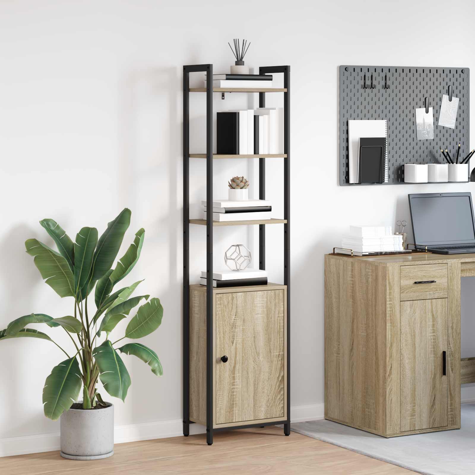 vidaXL Boekenkast Zwart Eiken 40 x 24 x 161 cm Bewerkt hout