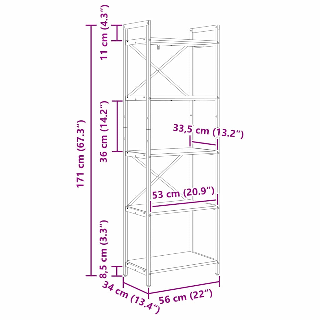 vidaXL Boekenkast Zwart Eiken 56 x 34 x 171 cm Bewerkt hout