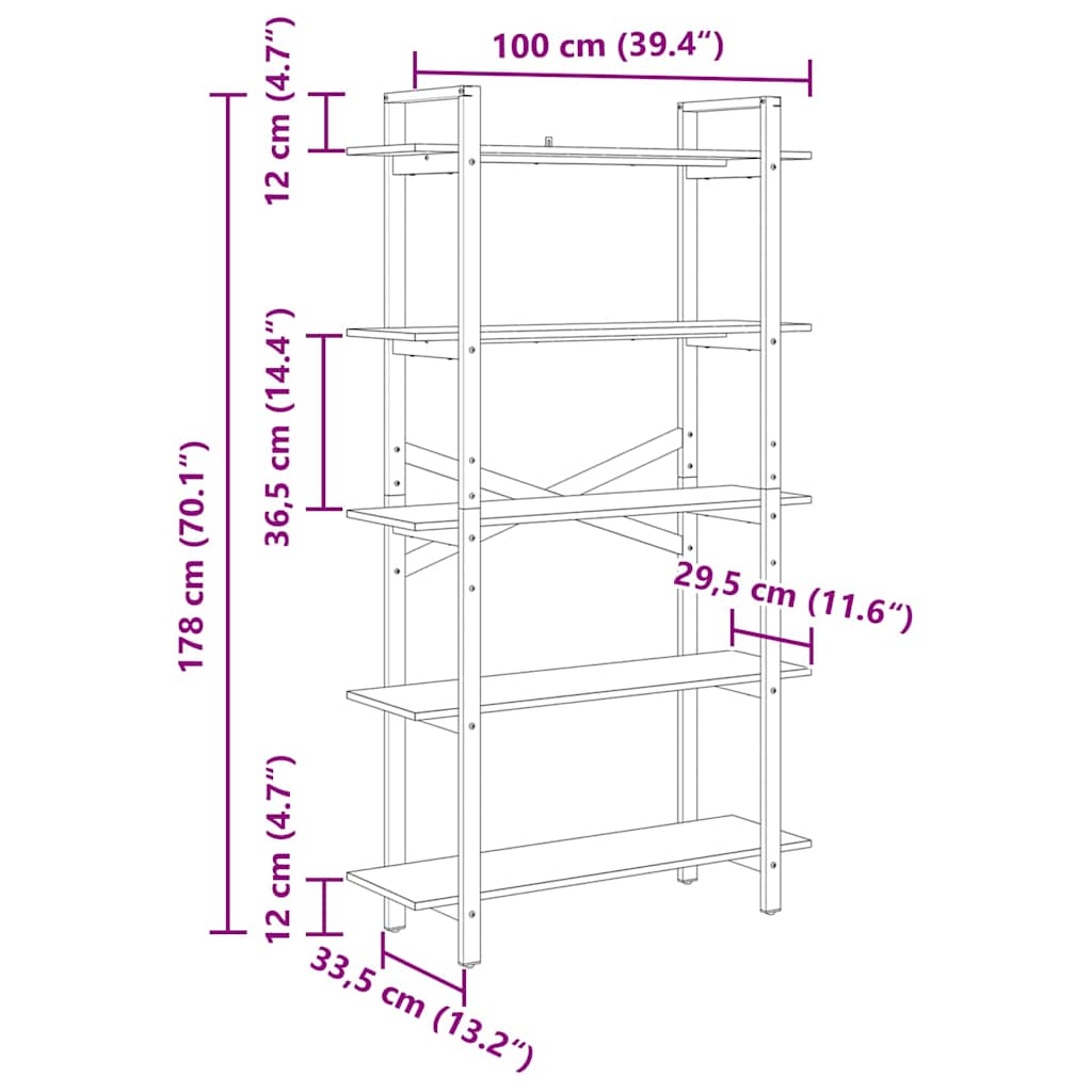 vidaXL Boekenkast Zwart Eiken 100 x 33,5 x 178 cm Bewerkt hout