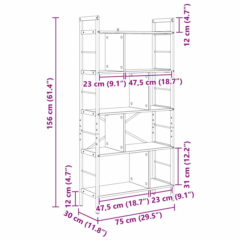 vidaXL Boekenkast Zwart Eiken 75 x 30 x 156 cm Bewerkt hout
