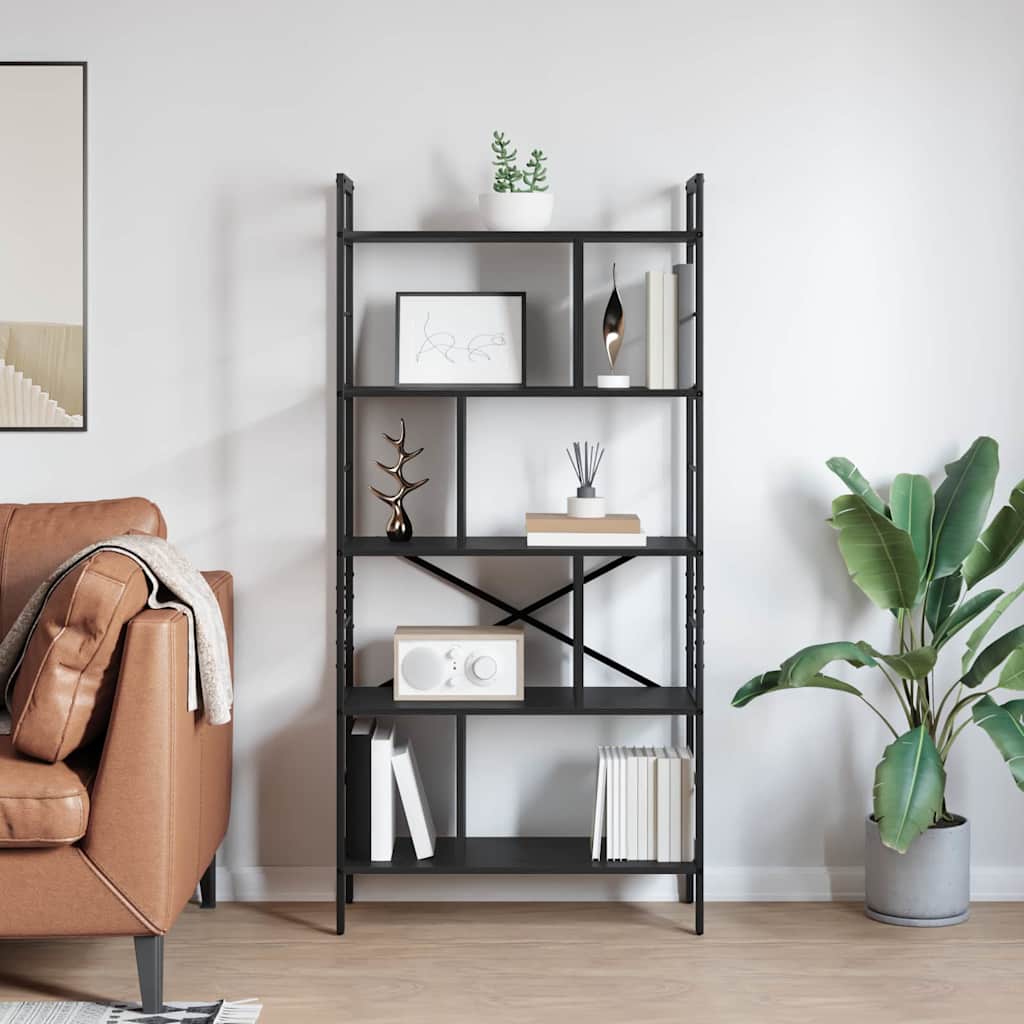 vidaXL Boekenkast Zwart Eiken 75 x 30 x 156 cm Bewerkt hout
