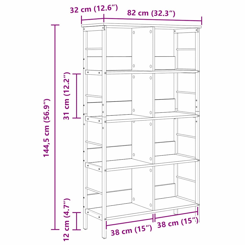 vidaXL Boekenkast Zwart Eiken 82 x 32 x 144,5 cm Bewerkt hout