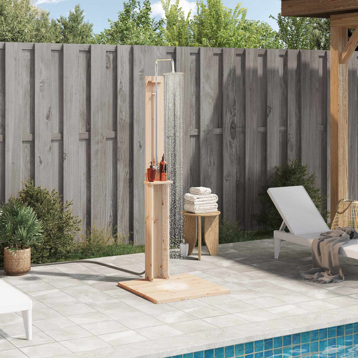 vidaXL Buitendouche Naturel 75 x 76 x 217 cm Massief grenenhout