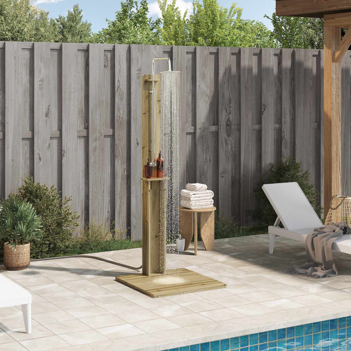 vidaXL Buitendouche Naturel 75 x 76 x 217 cm Massief grenenhout