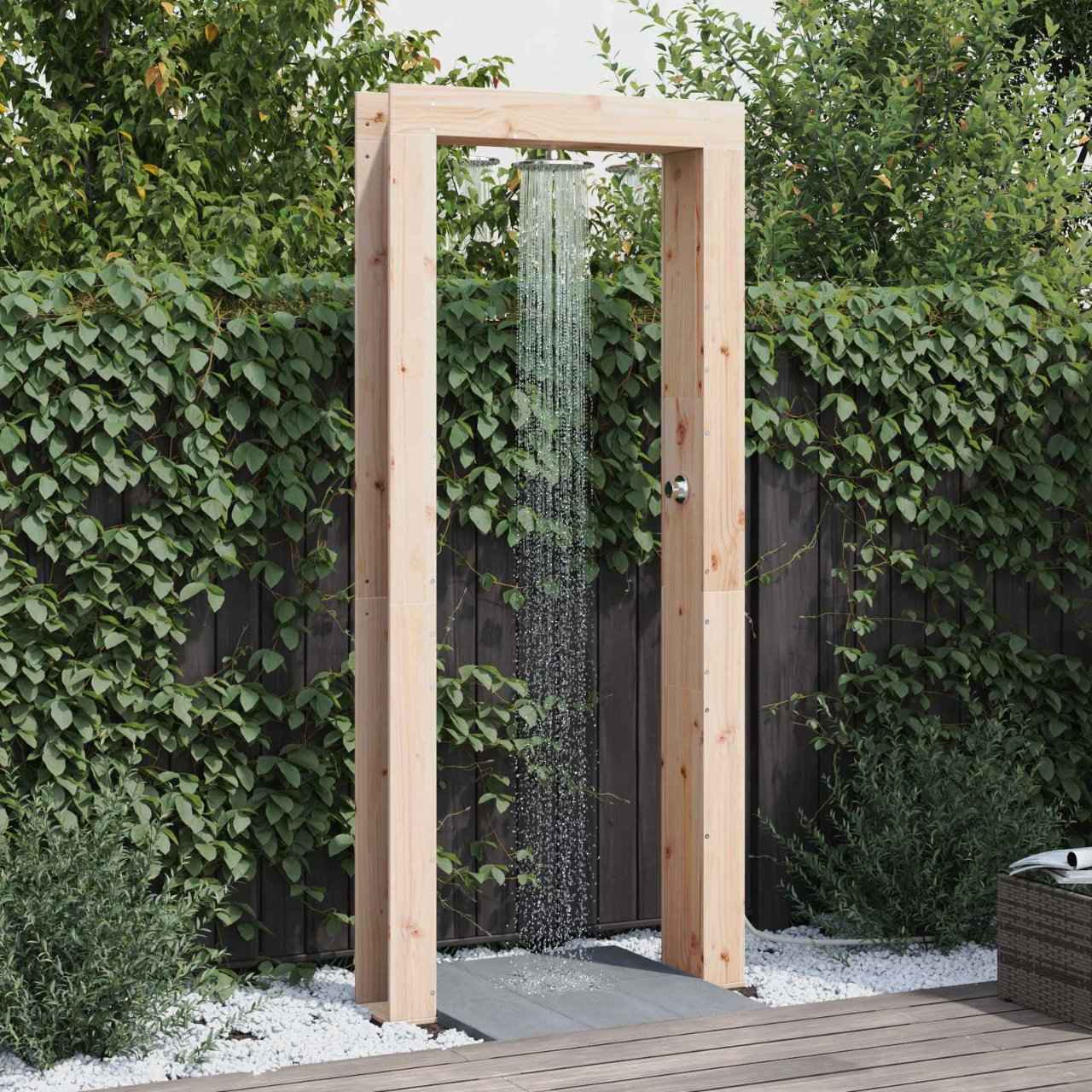 vidaXL Buitendouche 226 cm Massief grenenhout en roestvrij staal