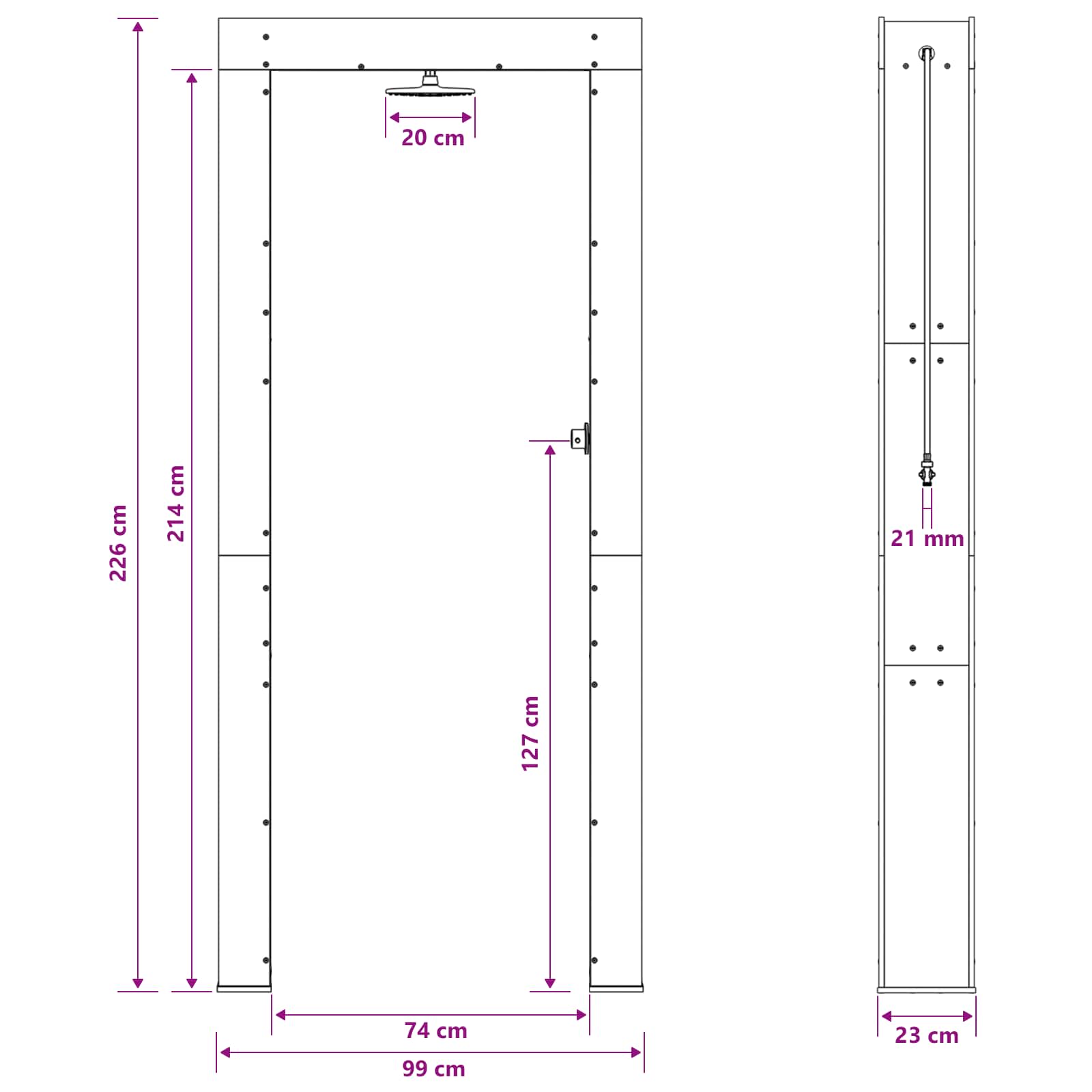 vidaXL Buitendouche 226 cm Massief grenenhout en roestvrij staal