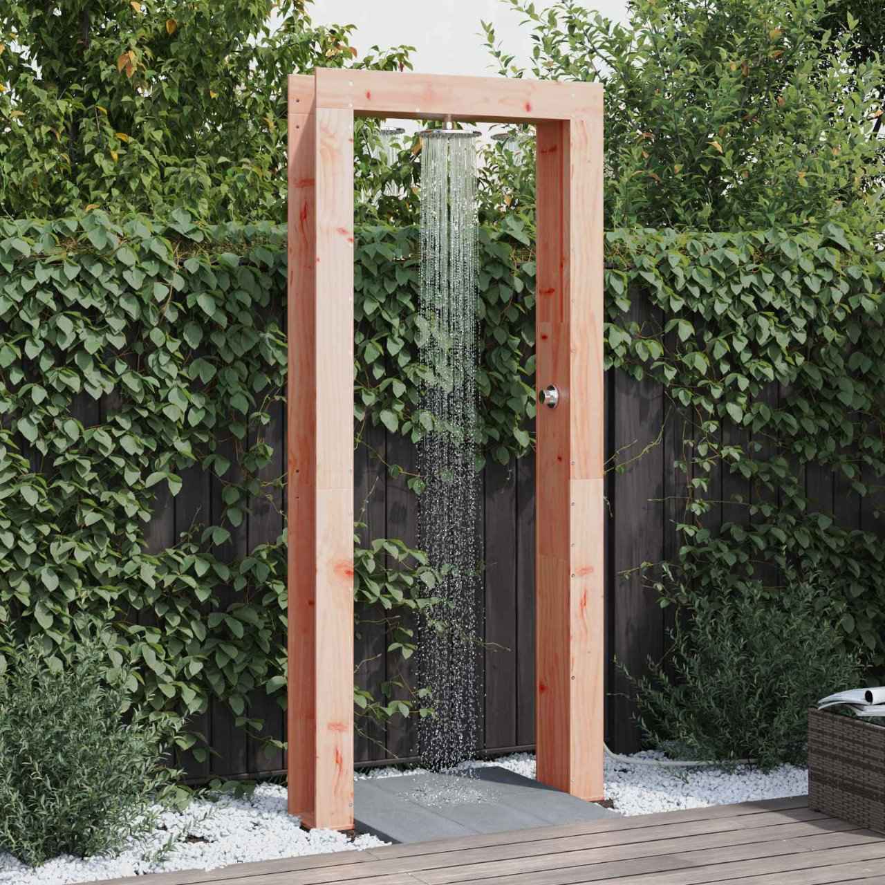 vidaXL Buitendouche 226 cm Massief grenenhout en roestvrij staal
